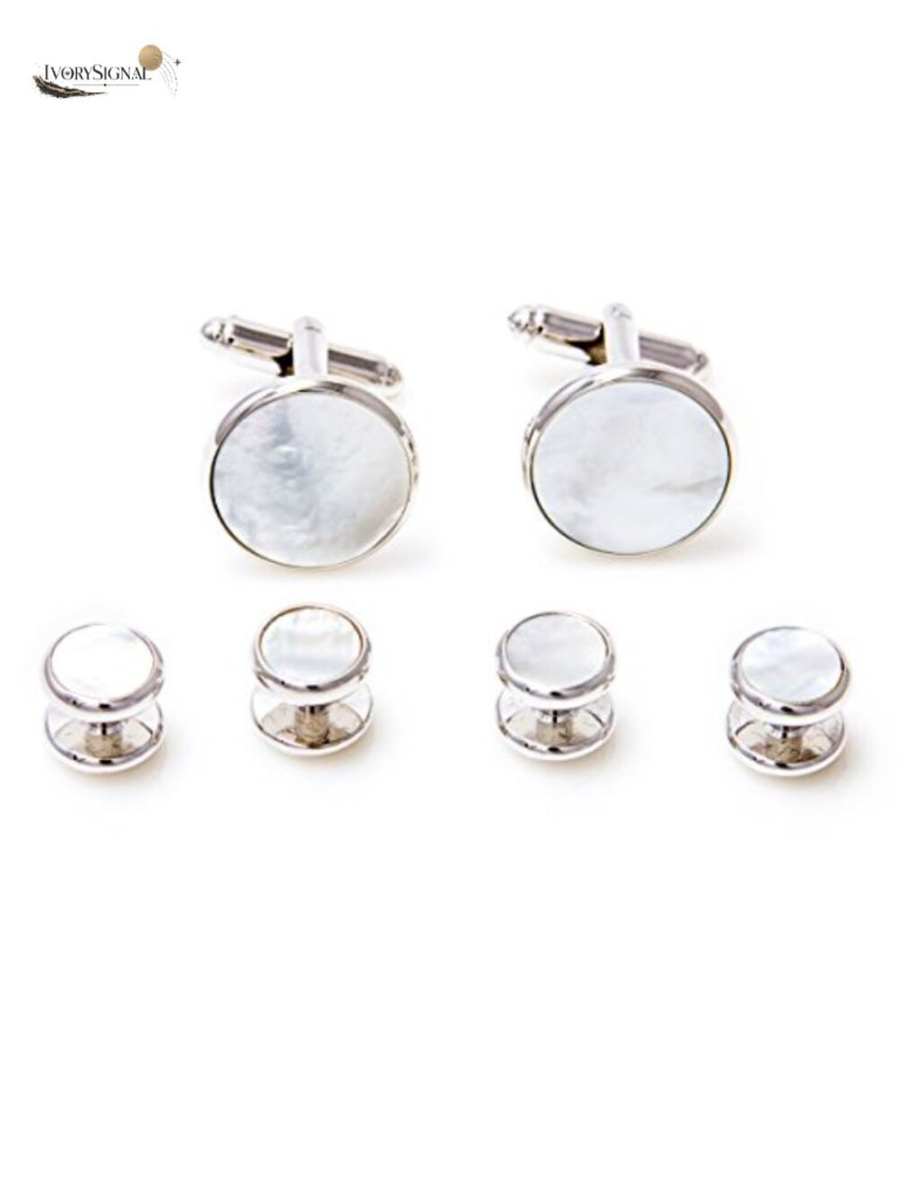 Mother of Pearl Cufflinks & Studs Tuxedo Set in Gift Box with Polishing Cloth